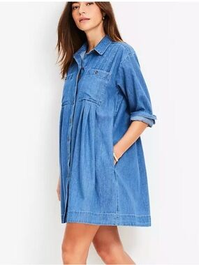 NWT Loft Chambray Pleated Mini Pocket Dress Size Small